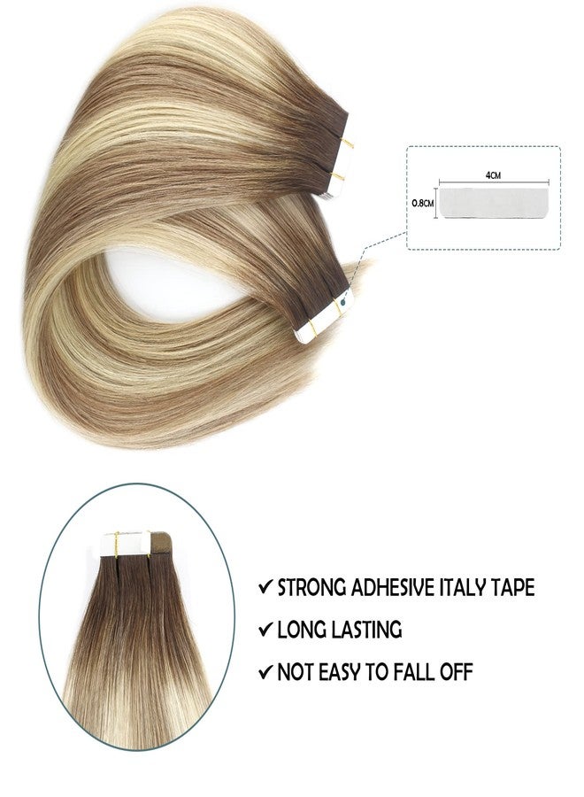 Sassina Tape in Human Hair Extensions Rooted Brown to Blonde Invisible Seamless Skin Weft Human Hair Extensions 18 Inch Double Side Reusable Tape in Extensions 50gram 20pcs #R3-8P/613 - Image 4